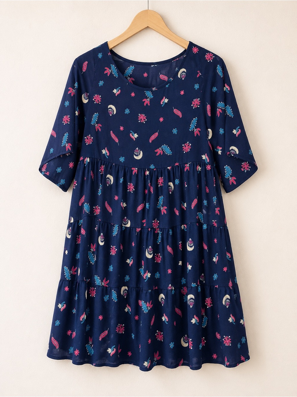 By Together Navy Floral Tiered Babydoll Dress Size Small NWOT Made in USA